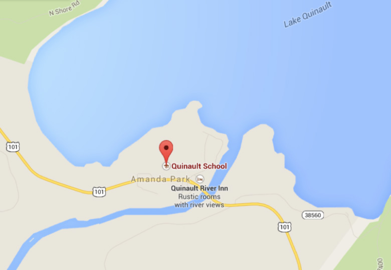 Map to Lake Quinault School, Amanda Park, WA.