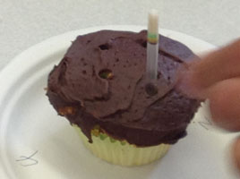 use straw pieces to "drill" into a cupcake and try to determine the unseens layers within